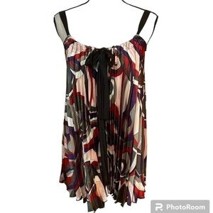 Lotus Pleated Print Sleeveless TunicTop/Mini Dress Sz-S